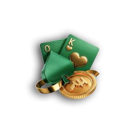 Green playing cards with a gold rupee coin