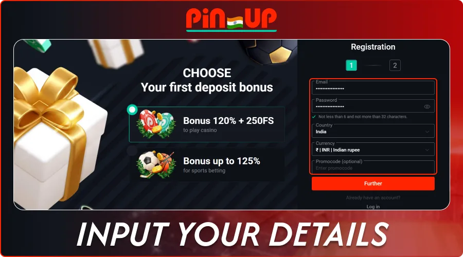 Pin-Up registration form with personal details filled in