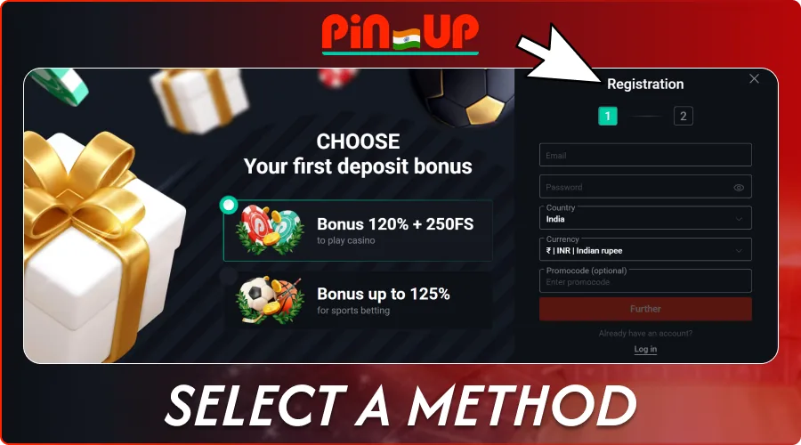 Pin-Up registration form with phone and email options